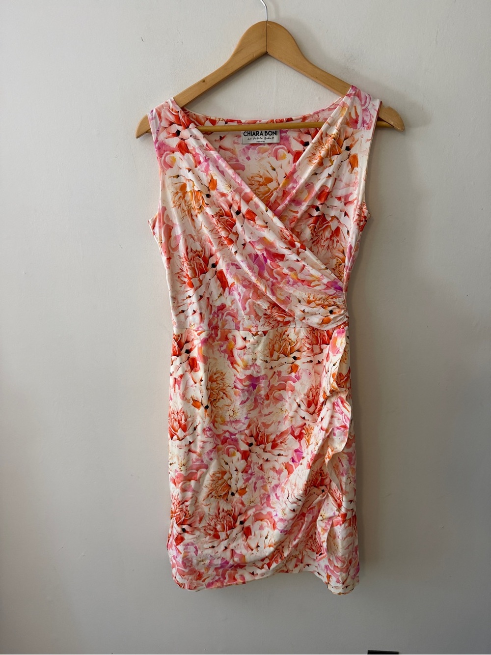 Chiara Boni Pink and Cream Floral Faux-Wrap Mini Dress